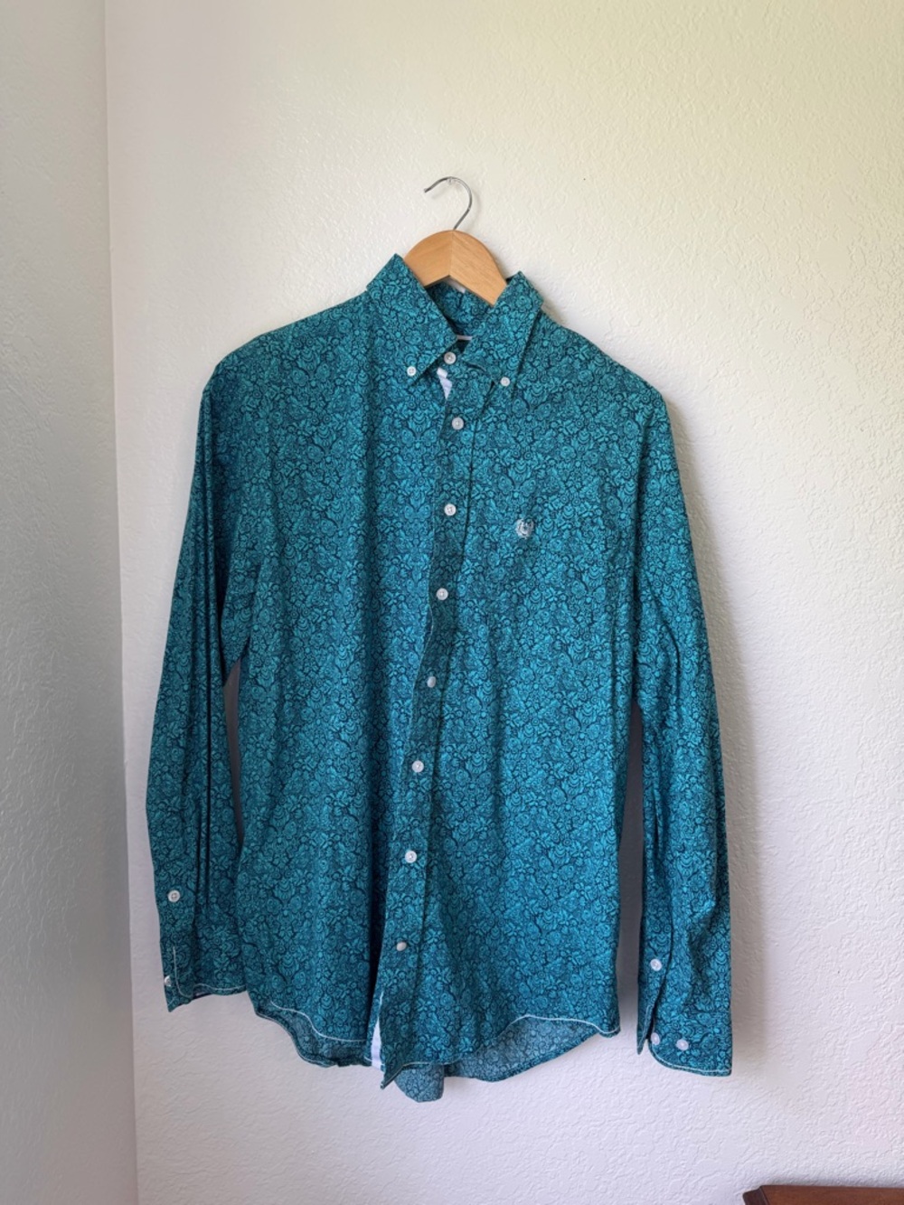 Panhandle Roughstock Men's Teal Floral Long-Sleeve Button-Down Shirt